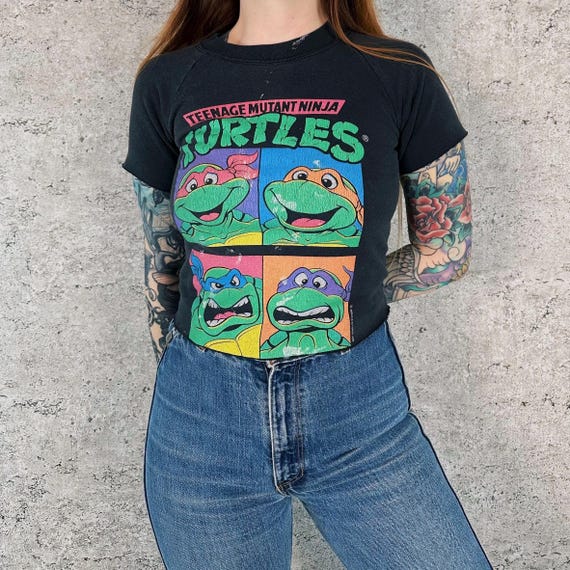 Vintage Teenage Mutant Ninja Turtles TMNT Short Sleeve Pullover Sweatshirt Top / Youth Size Fits Women's XXS