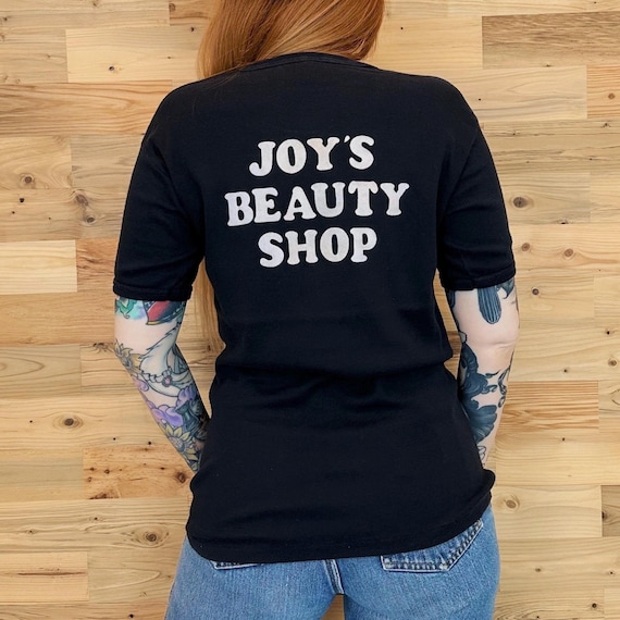70's Vintage Joy's Beauty Shop Black Ringer Tee Shirt T-Shirt Top