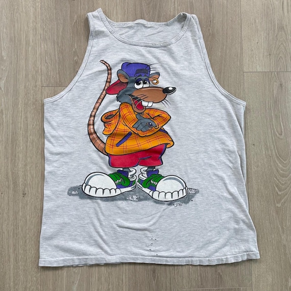 90's Vintage Sleeveless Streetwear Rat Graphic Tank Top T Shirt
