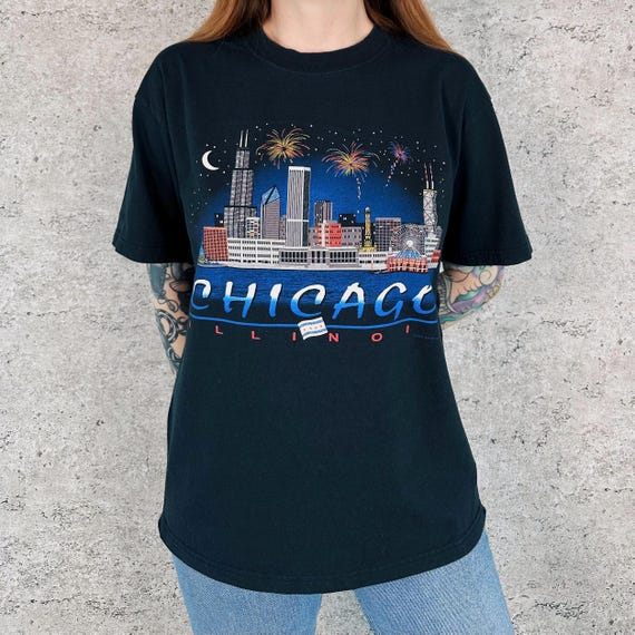 Vintage Y2K Chicago Cityline Travel Souvenir Tee Shirt T-Shirt