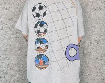 Vintage Adidas Soccer Wrap Around Print Graphic Tee Shirt T-Shirt