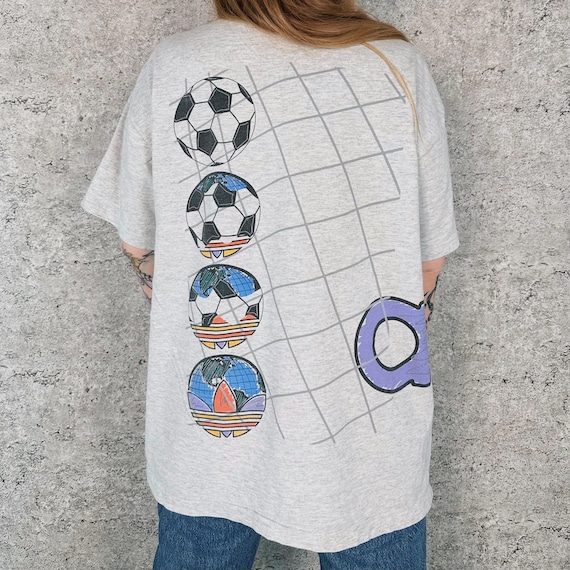 Vintage Adidas Soccer Wrap Around Print Graphic Tee Shirt T-Shirt