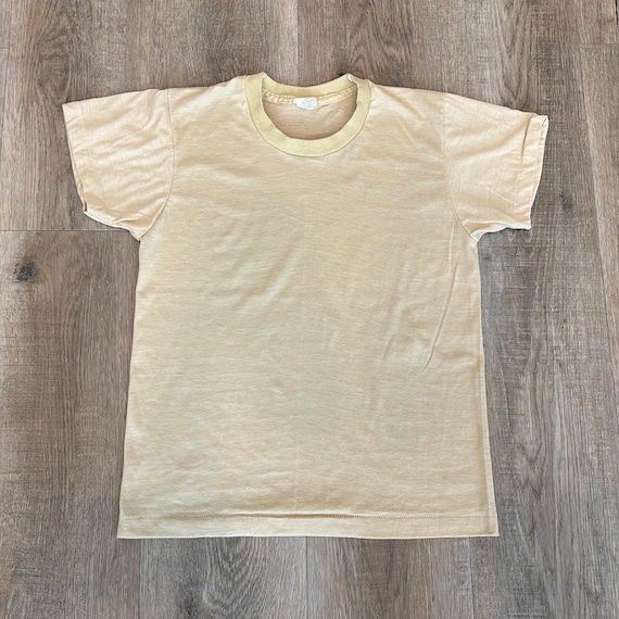 70's Vintage Softest Paper Thin Beige Baby Tee Sh… - image 7