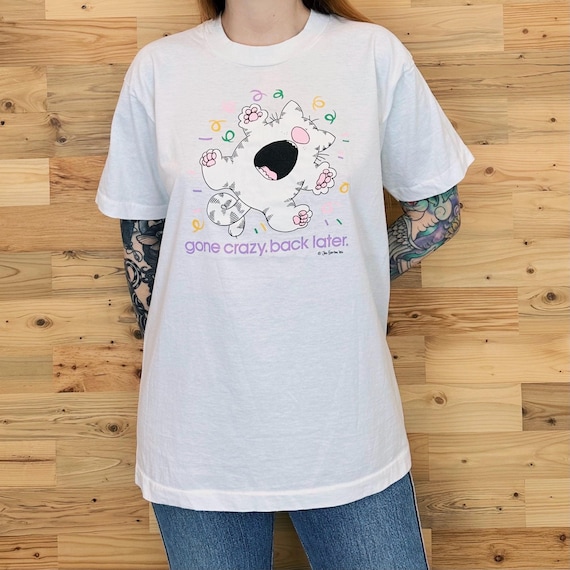 80's Vintage Funny Cat Cartoon Gone Crazy Back Later Tee Shirt T-Shirt
