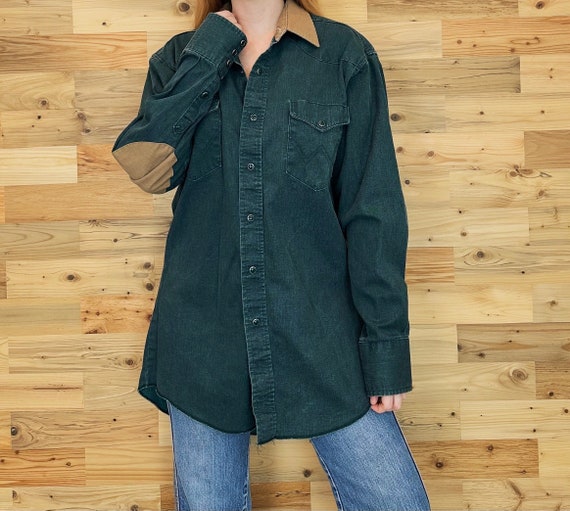 Wrangler Vintage Forest Green Pearl Snap Western … - image 1