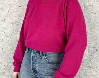 90's Vintage Soft Worn Fuchsia Pink Pullover Raglan Sweatshirt