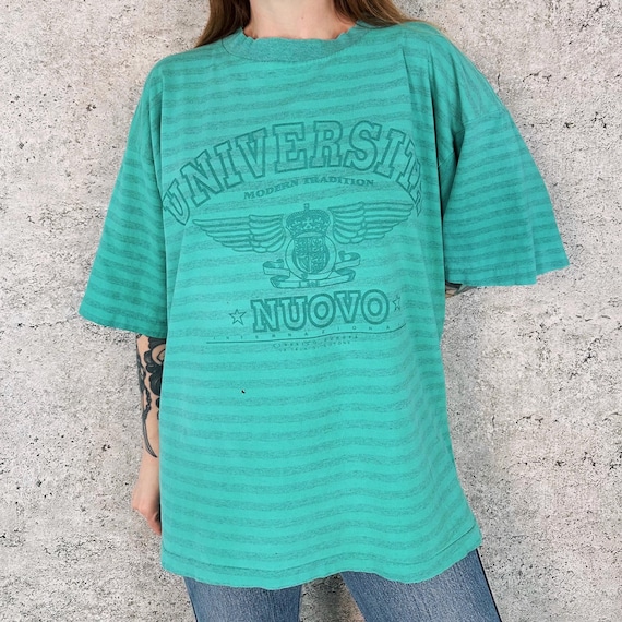 Nuovo Vintage Striped Faded Worn Retro Tee Shirt T-Shirt