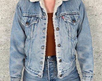 Levi's Vintage Blue Jean Denim Sherpa Lined Jacket / RARE Size Women's XS Petite
