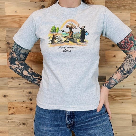 90s Vintage Maine Happy Campers Travel Tee Shirt T-Shirt