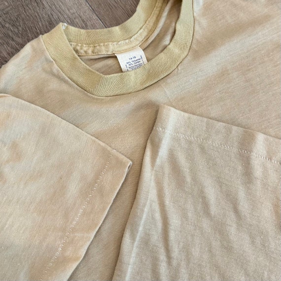 70's Vintage Softest Paper Thin Beige Baby Tee Sh… - image 6