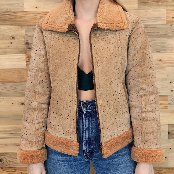 70's Vintage Celestial Star Print Faux Suede and Fur Penny Lane Jacket