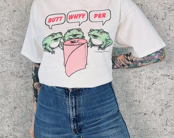 90's Vintage Funny Budweiser Spoof Butt Whyy per Frogs Tee Shirt T