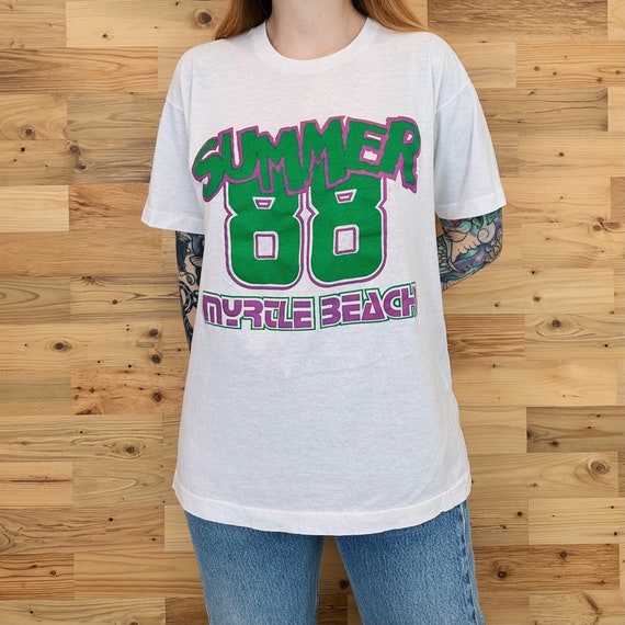 Summer 88 Vintage Myrtle Beach Soft Thin White Tee Shirt T-Shirt