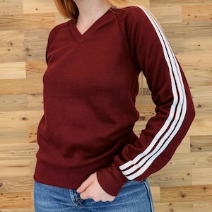 Vintage Soft Comfy V-Neck Striped Pullover Sweatshirt Pullover Sweater Top