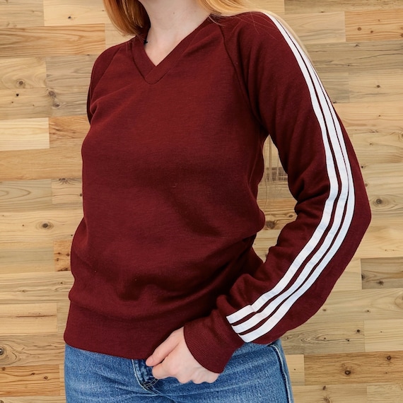 Vintage Soft Comfy V-Neck Striped Pullover Sweatshirt Top