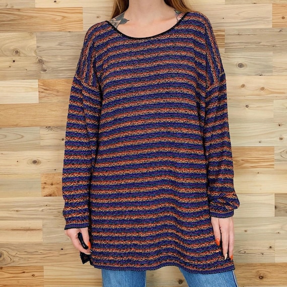 Woven Rainbow Knit Oversized Sweater Top