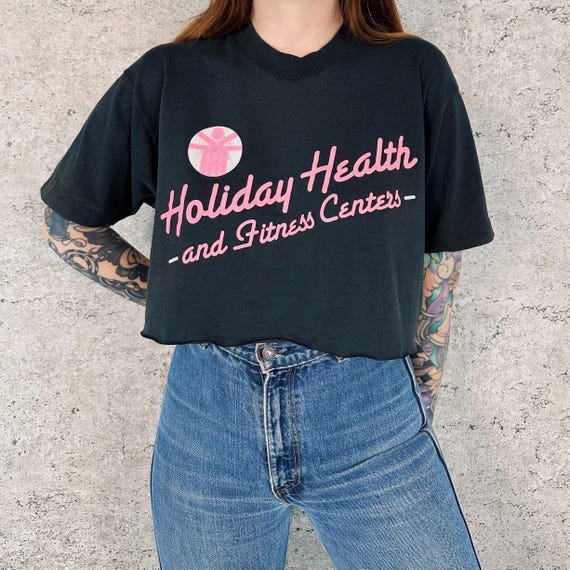 Soft Thin Vintage Holiday Health and Fitness Centers Cropped Tee Shirt T-Shirt