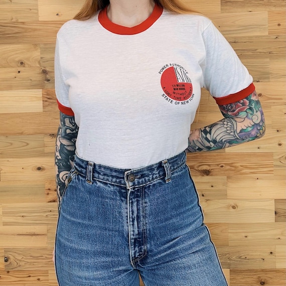 70's Vintage New York Power Authority Paper Thin Ringer Tee Shirt T-Shirt