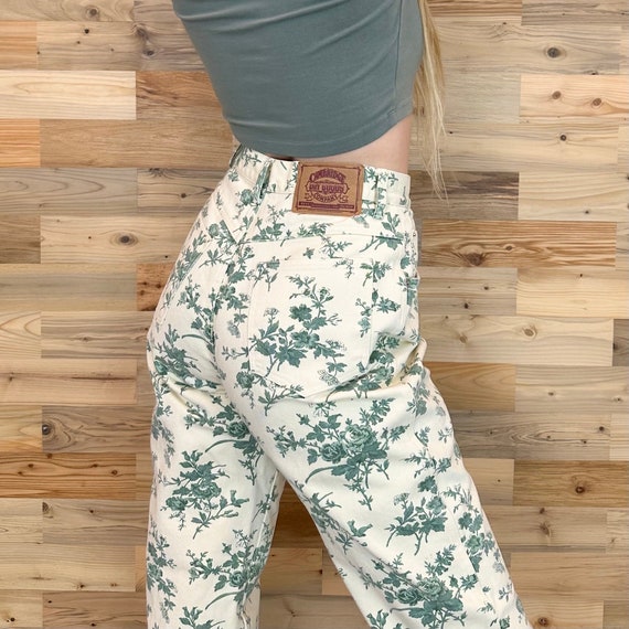 Vintage Floral Sage and Creme 90's Jeans / Size 26 27