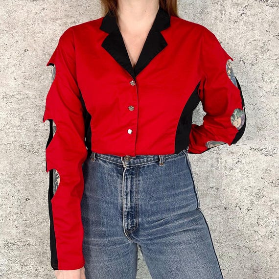 Vintage Two Tone Western Heart Cut Out Rodeo Shirt