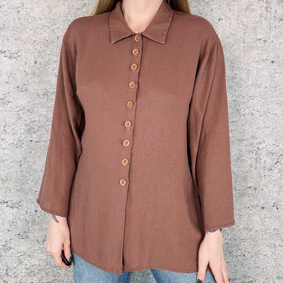 Vintage European Soft Viscose Knit Button Up Collared Shirt