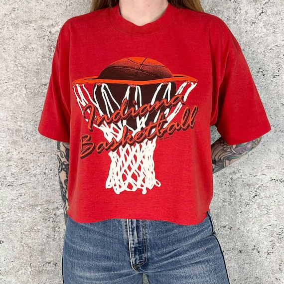 80's Indiana University Hoosiers Basketball Cropped Tee Shirt T-Shirt
