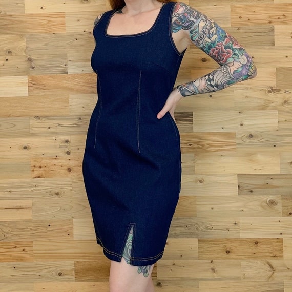 Sleeveless Vintage Blue Jean Stretch Denim Sleeveless Mini Dress