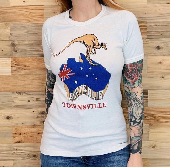 70's Australia Townsville Kangaroo Vintage Travel Baby Tee Shirt T-Shirt