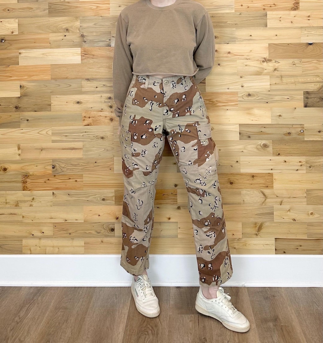 Vintage Army Desert Camouflage Camo Print Utility Cargo Military