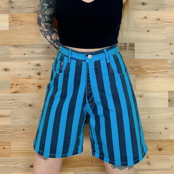 Vintage Striped Long Jean Shorts / Size 29