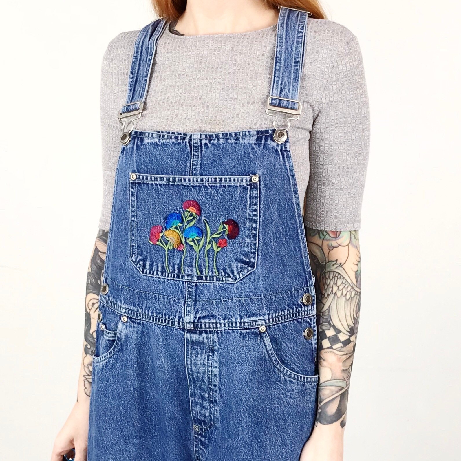 Embroidered Denim Dungarees Overalls