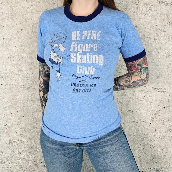70's Vintage De Pere Figure Skating Club Ringer Baby Tee Shirt T-Shirt
