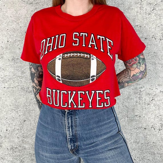 80's Ohio State Buckeyes Football Vintage Champion Cropped Tee Shirt T-Shirt