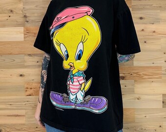 Tweety Tシャツ Looney Tunes 90s vtg 90s FREEZE TWEETY LOONEY TUNES T-Shirt LARGE cartoon hip