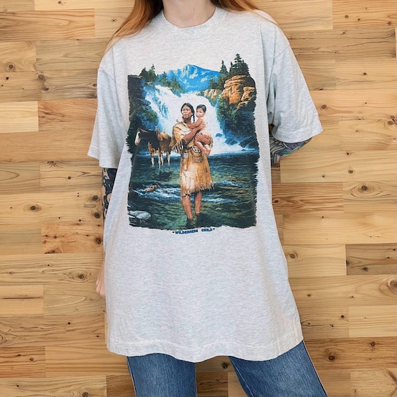 1992 Vintage "Wilderness Child" Native American Art by Chuck Ren Tee Shirt T-Shirt