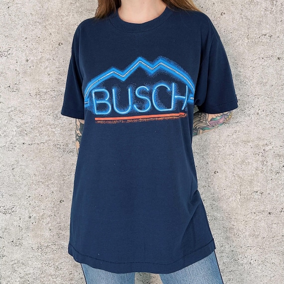 Vintage Busch Beer Neon Light Tee Shirt T-Shirt