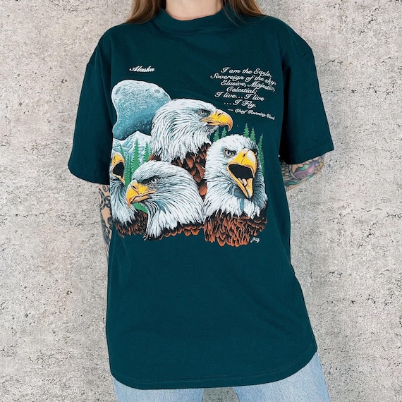 90's Vintage Alaska Eagle Nature Travel Tee Shirt T-Shirt