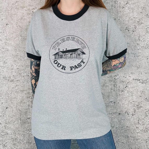 Preserve Our Past 80's Vintage Architectural Preservation Ringer Tee Shirt T-Shirt