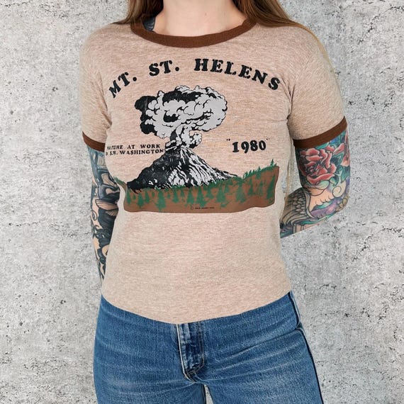 1980 Mt. St. Helens Vintage Ringer Baby Tee Shirt T-Shirt