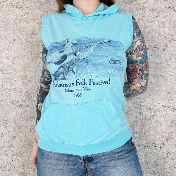 Arkansas Folk Festival Vintage 1985 Sleeveless Hoodie Tee Shirt T-Shirt