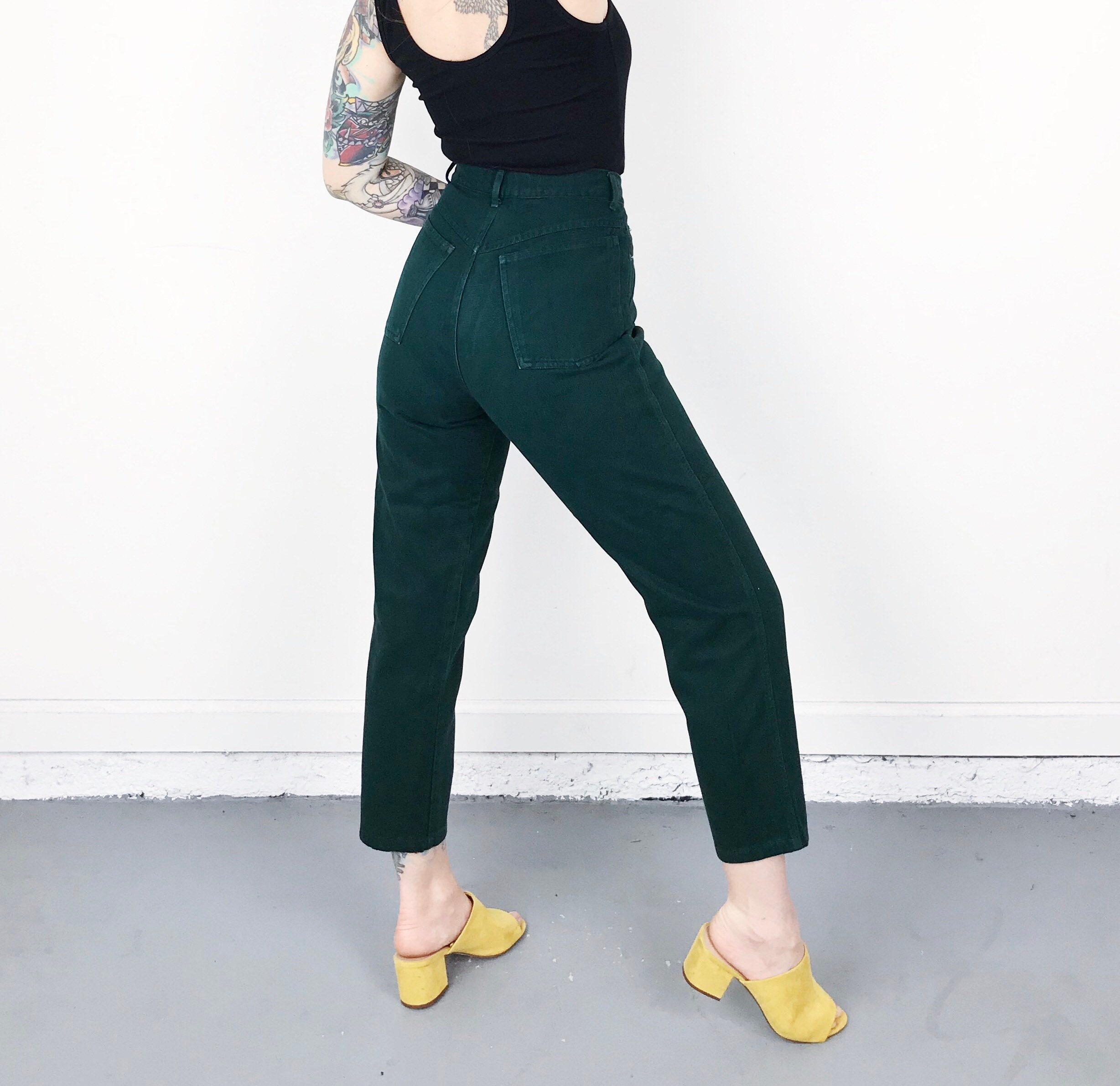 90's Forest Green High Waist Jeans / Size 25 26 Petite
