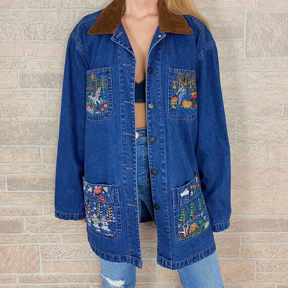 Embroidered Denim Four Seasons Chore Coat