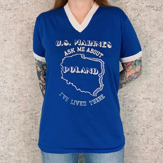 1970's Velva Sheen Vintage U.S. Marines Poland Ringer Tee Shirt T-Shirt