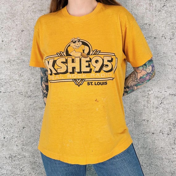 Vintage Paper Thin Soft KSHE 95 Real Rock Radio St. Louis Tee Shirt T-Shirt