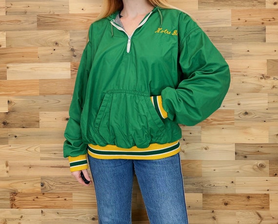 1970's University of Notre Dame Vintage Quarter Zip Hoodie Windbreaker Jacket