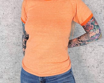 Maglietta per neonati Russell Athletic Orange Ringer Soft Vintage anni '70 / Taglia per ragazzi