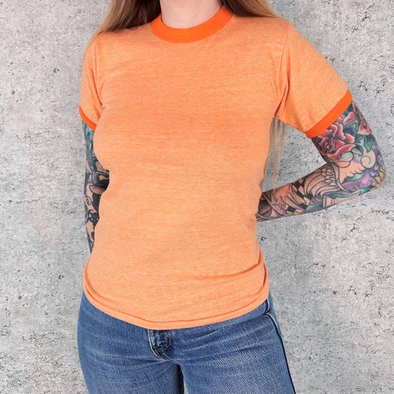 70's Soft Light Vintage Ringer Baby Tee Shirt T-Shirt / Youth Size, Fits Women's XS-Small
