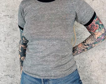 1970's Soft Comfy Heather Gray Vintage Ringer Baby Tee Shirt T-Shirt