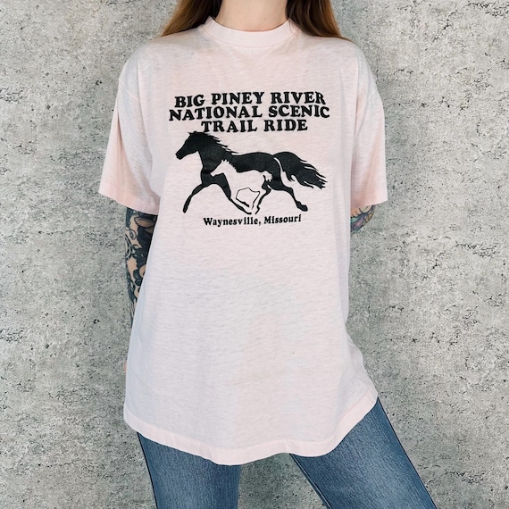 Thin Soft 80's Vintage Big Piney River National Scenic Trail Ride Waynesville Missouri Tee Shirt T-Shirt