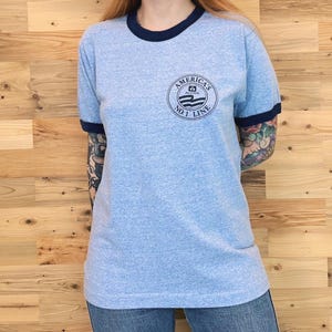 70's Vintage Baby Blue Ringer ALCOA Company Tee Shirt T-Shirt